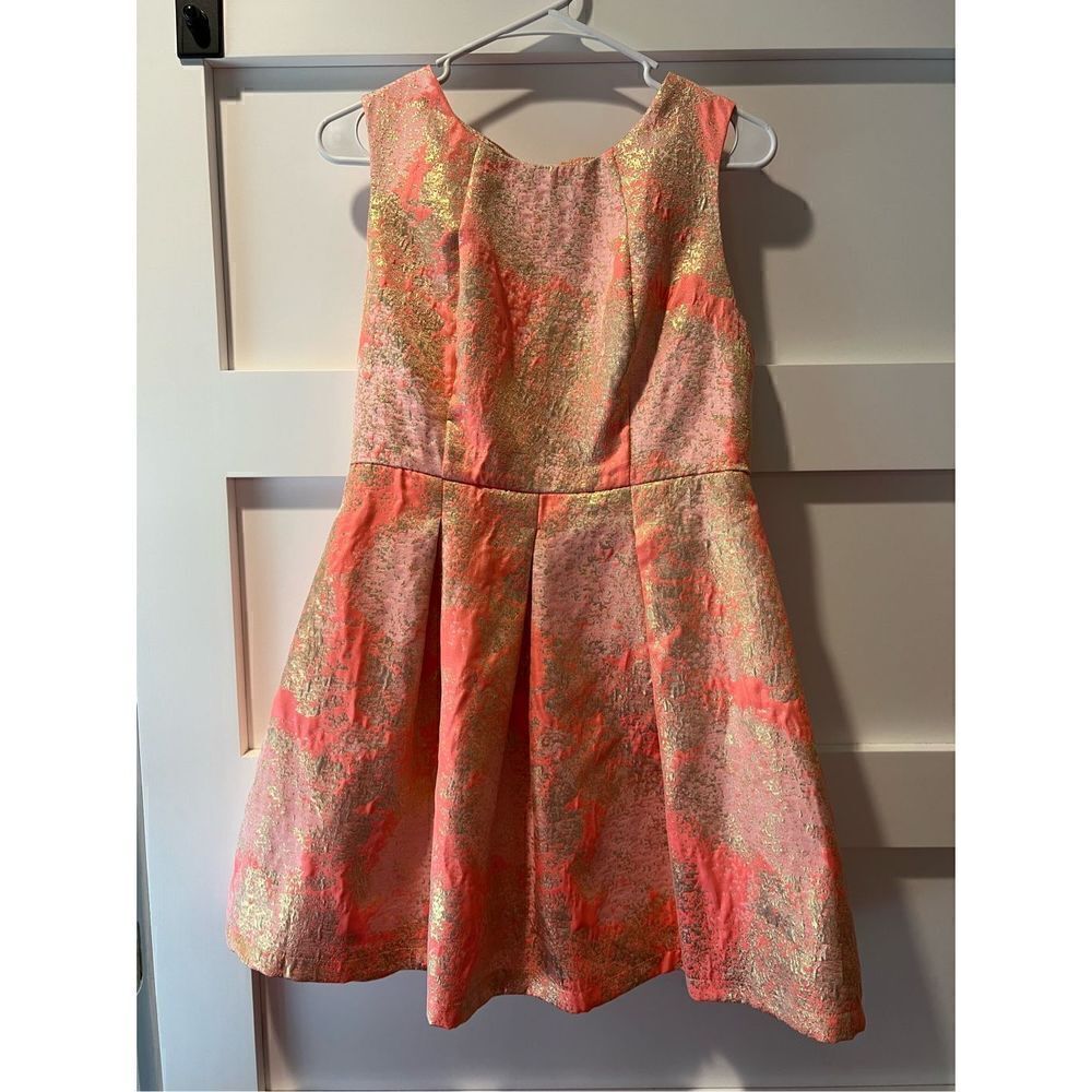 Hot & Delicious Pink Coral Gold Brocade Mini Dress
